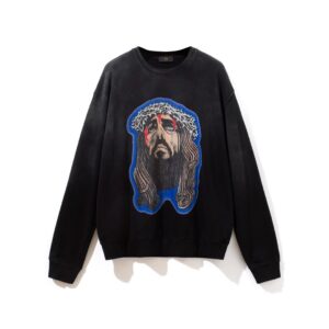 3325#acid washed billie eilish with a tearful jesus retro crew neck SWEATER 22