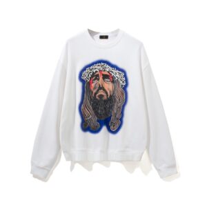 3325#acid washed billie eilish with a tearful jesus retro crew neck SWEATER 23