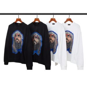 3325#acid washed billie eilish with a tearful jesus retro crew neck SWEATER 24