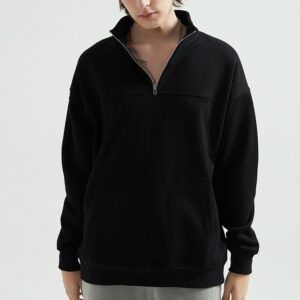 up-zipper front big pocket pure cotton hoodie