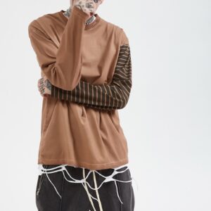 tie-dyed printed lines  on one side sleeve long sleeve Tee