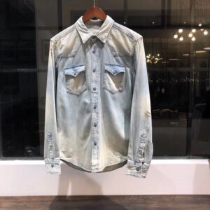 American style western road wind heavy wash tapered denim shirt