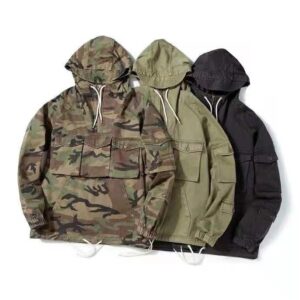 #0246 Multi bag jacket cotton herringbone diagonal gauze fabric field stormsuit style Hooded Jacket 14