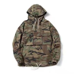 #0246 Multi bag jacket cotton herringbone diagonal gauze fabric field stormsuit style Hooded Jacket