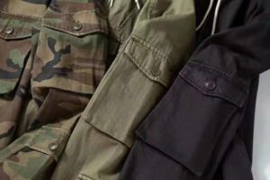 #0246 Multi bag jacket cotton herringbone diagonal gauze fabric field stormsuit style Hooded Jacket 24