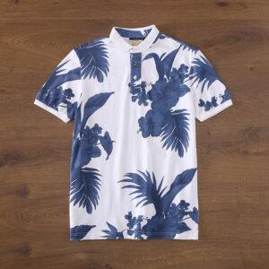 Spring and summer new American retro wash to do old flower shirt men's turn collar short-sleeved T-shirt POLO shirt V259