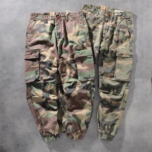 Europe and the United States foreign trade original single cotton washing multi-bag work clothes tie feet men's camouflage casual pants A109-8019