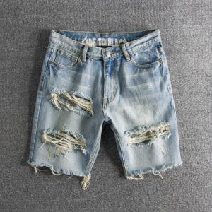 Washing to do old ink-spraying big hole youth tide foreign trade original single male denim shorts