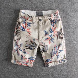 B25 personality leaves printed water wash comfortable linen casual pants foreign trade original single men's shorts