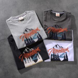 Modern banner American retro wash-and-grind print men's round-neck short-sleeved T-shirt half-sleeve M620