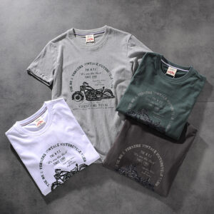 Modern banner American retro locomotive wash-and-polished print men's round-neck short-sleeved T-shirt half-sleeve M621