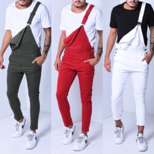 Wish fashion men's sling denim jumpsuit ripped denim pants foreign trade popular workwear 3 colors