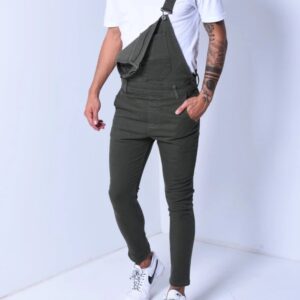 Wish fashion men's sling denim jumpsuit ripped denim pants foreign trade popular workwear 3 colors