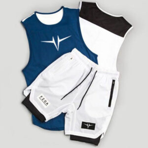 Europe and the United States cross-border summer fitness clothing men's running casual vest double-layered shorts two-piece training sportswear bodysuit suit