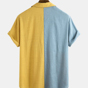 Summer men's blast piece stitching color pocket lapel loose casual short sleeves