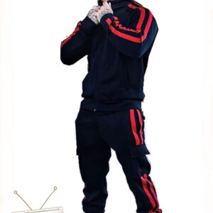 New European and American cross-border trend men's outdoor running casual strip hit color fitness suit sportswear