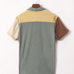 men's top short-sleeved stitched open chest shirt