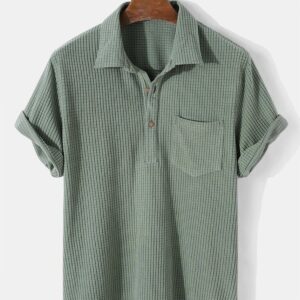 2021 independent station cross-border e-commerce short-sleeved solid color half-open shirt bubble plaid material