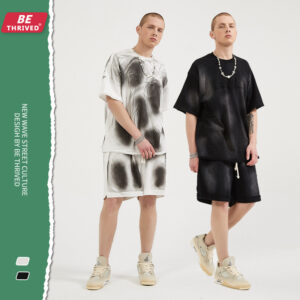 Spring/summer new spray-colored three-dimensional press letter hem loose edge design high street shorts set (1332)