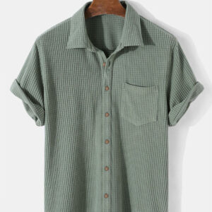 men's short-sleeved open-chest shirt rocking velvet