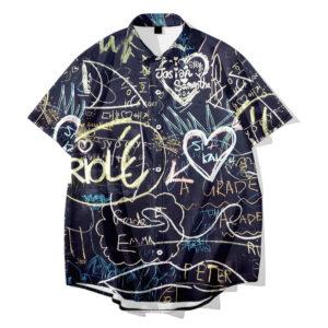 Menswear Math Formula Digital Print Casual Slim Short Sleeve Shirt Supports Customization