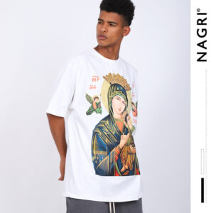 NAGRI loose-fitting figure pattern summer teen head collarless short sleeves black casual cartoon bottoms
